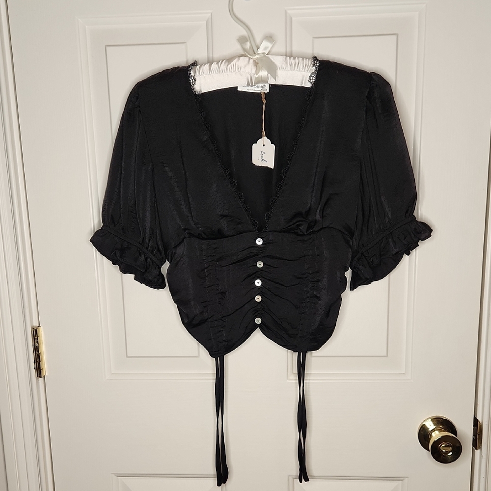 Shop Neighbor Black Peasant Blouse Size S NWT